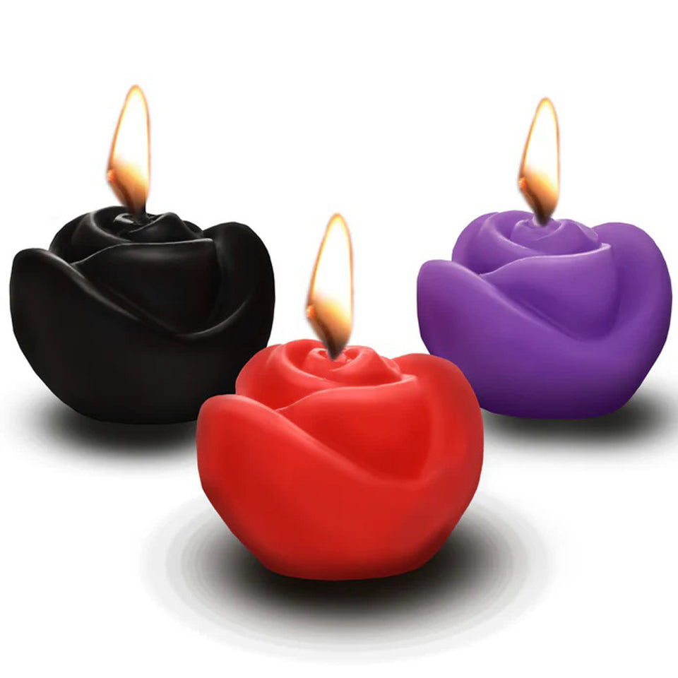 Fire Garden 3pc Rose Candle Set - Black, Purple, Red