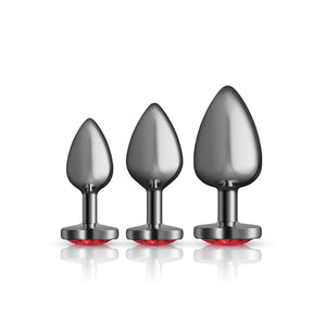 Presale Only - Cheeky Charms - Metal Butt Plug  Gunmetal - Heart Dark Red - Anal Trainer Kit