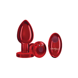 Cheeky Charms - Rechargeable Vibrating Metal Butt Plug With Remote Control - Red - Large