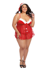 Santa Babydoll, Thong and Hat - 3x - Lipstick Red