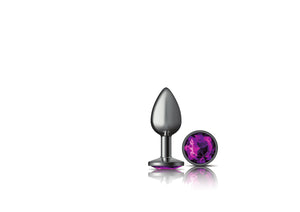 Cheeky Charms - Gunmetal Metal Butt Plug - Round - Deep Purple - Small