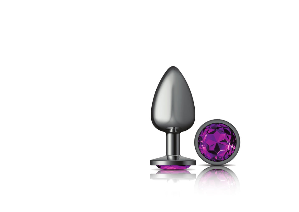 Cheeky Charms - Gunmetal Metal Butt Plug - Round - Deep Purple - Large