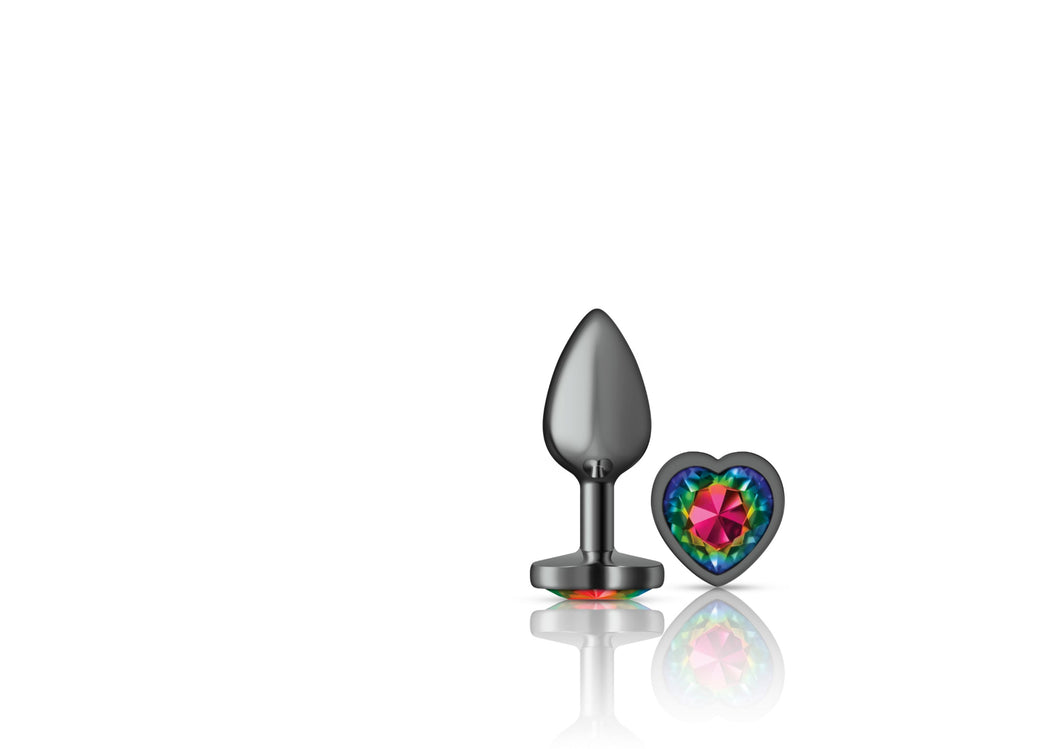 Cheeky Charms - Gunmetal Metal Butt Plug - Heart - Rainbow - Small