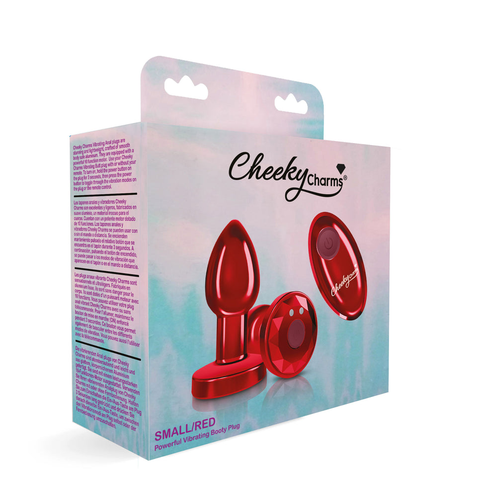 Cheeky Charms - Rechargeable Vibrating Metal Butt Plug With Remote Control - Red - Small -  Preorder Only