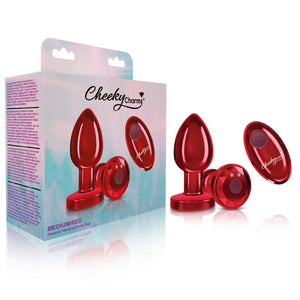 Cheeky Charms - Rechargeable Vibrating Metal Butt  Plug With Remote Control - Red - Medium -  Preorder Only