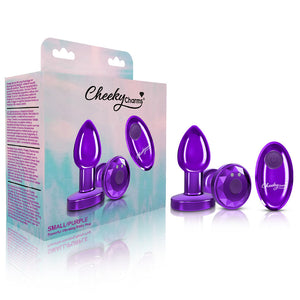 Cheeky Charms - Rechargeable Vibrating Metal Butt  Plug With Remote Control - Purple - Small -  Preorder Only