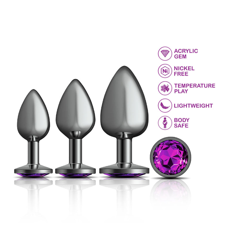 Cheeky Charms - Metal Butt Plug Gunmetal - Round - Deep Purple - Kit - Preorder Only